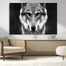 Black and White Wild Wolf Wall Art Canvas Print