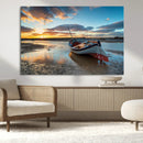 Small Boat At The Beach Sunset Wall Art, Boat Sunset Wall