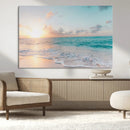 Tranquil Ocean Beach Sunset Canvas Wall Art | 3-Panel