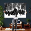 Bison Herd in Snow Wall Art Canvas Print | Rustic Western