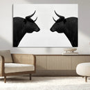 Spanish Bull Art - Framed Black and White Bull Canvas Print
