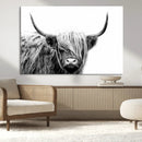 Black White Scottish Highland Cow Cattle Art Print Farmhouse
