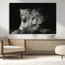 Lion Couple Wall Art Canvas Print – Elegant Black and White