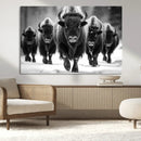 American Bison Art | Buffalo Herd Wall Art Canvas Print, BW