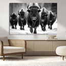 American Bison Art | Buffalo Herd Wall Art Canvas Print, BW