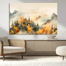 Abstract Watercolor Mountains and Trees Autumn Art,