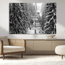 Winter Ski Lift Black and White Canvas Wall Art – Alpine