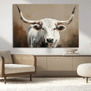 White Longhorn Bull Wall Art Canvas Print – Framed and Ready