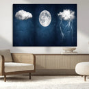 Dark Blue Cloud Art, 3 Piece Indigo Blue Wall Art, Aesthetic