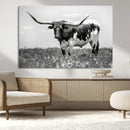 Texas Black White Highland Longhorn Cow Wall Art Canvas by MyGreatCanvas | Canvas Wall Art Prints | Photo Prints & Wall Decor