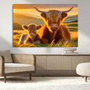 Scottish Cow and Baby Cow Canvas Wall Art Animal Print