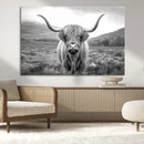 Black White Scottish Highland Cow Canvas Farm Wall Art