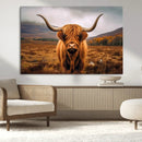 Highland Cow Longhorn Wall Art – Rustic Canvas Print, Framed