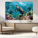 Sea Turtle and Coral Reef Triptych Wall Art – Vibrant