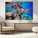 Underwater Coral Reef Sea Turtle Wall Art Canvas Print,
