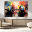 Weightlifting Barbell Art Triptych, Bold Abstract Fitness