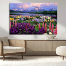Vibrant Wildflower Garden and Mountain View Giclee Canvas