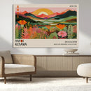 Framed Yayoi Kusama Print, Vibrant Floral Mountain Art