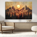Wood Style Abstract Mountain Sunset Canvas Wall Art Print -
