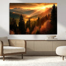 Golden Sunset Over Mountain Forest Canvas Wall Art Print -