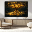 Golden Tree of Life Canvas Wall Art Print - Majestic Glowing