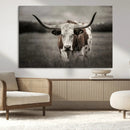 Texas Longhorn Cow Canvas Wall Art Print - Large Rustic
