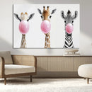 Bubblegum Animals Canvas Wall Art - Playful Giraffe and