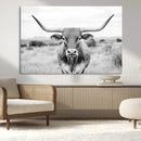 Highland Cow Wall Art Canvas Print – Black and White Western