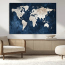 Vintage World Map Canvas Wall Art - Framed Map Print for