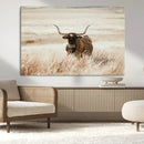 Texas Longhorn Wall Art Canvas Print – Framed Brown Horned