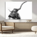 Longhorn Wall Art Canvas Print – Framed Monochrome Ranch Cow