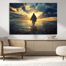 Jesus Walks Wall Art Canvas Print Framed Divine Sunset Art