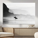 Surfer Beach Wall Art – Framed Black White Ocean Canvas by MyGreatCanvas | Canvas Wall Art Prints | Photo Prints & Wall Decor