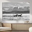 Wild Horses Wall Art – Framed Black White Mountain Canvas by MyGreatCanvas | Canvas Wall Art Prints | Photo Prints & Wall Decor