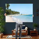 Palm Tree Coast Wall Art Canvas Print – Framed Island Getaway with Crystal Blue Water Scenic Artwork for Home, Office by MyGreatCanvas | Canvas Wall Art Prints | Photo Prints & Wall Decor