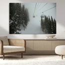 Ski Lift Wall Art Canvas Print – Snowy Pines Misty Landscape