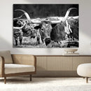 Black & White Longhorn Cattle Wall Art Canvas Print, Rustic by MyGreatCanvas | Canvas Wall Art Prints | Photo Prints & Wall Decor