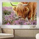 Highland Cow Wall Art – Purple Flowers Pasture Scenic by MyGreatCanvas | Canvas Wall Art Prints | Photo Prints & Wall Decor