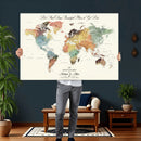 Detailed Custom World Map Print – Framed Custom Push Pin