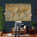 Customize Push Pin Vintage World Map Wall Art Canvas Print –