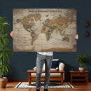 Personalized World Map Wall Art Canvas Print – Custom Push
