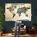 Grunge Personalized World Map Wall Art Canvas Print – Custom