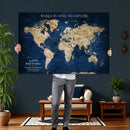 Framed Custom World Map Canvas Print - Deep Blue World Map by MyGreatCanvas | Canvas Wall Art Prints | Photo Prints & Wall Decor