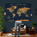 Custom Push Pin World Map Wall Art Canvas Print – Personalized Travel Tracker with Pins Framed Large for Home and Office Decor