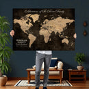 Personalized Push Pin World Map Canvas Print – Custom Framed