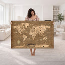 Custom Push Pin World Map Wall Art Canvas Print – Personalized Travel Tracker with Pins Framed Large for Home and Office Decor