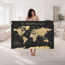 Custom Push Pin World Map Wall Art Canvas Print – Personalized Travel Tracker with Pins Framed Large for Home and Office Decor