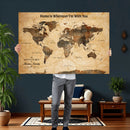 Large World Map Canvas Wall Art – Custom Framed Push Pin