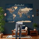 Personalized Vintage Push Pin World Map Canvas Print –