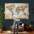 World Map Wall Art Canvas Print, Modern Decorative Framed Map Artwork Prints for Living Room, Office, Bedroom Wall Decor